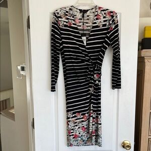 BCBGMaxAzria Black Floral Striped Dress, NWT, M